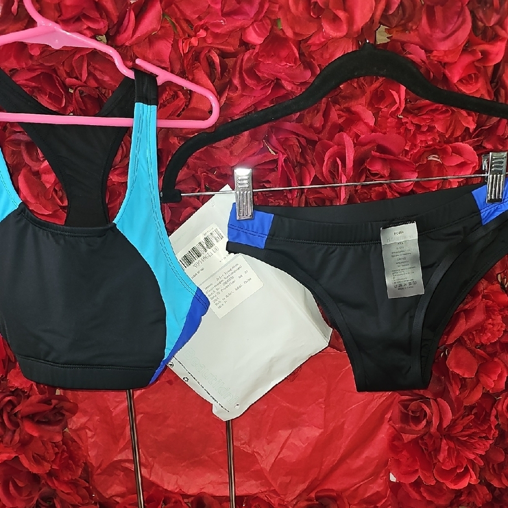 Beautikini Women's Black and Blue Bikini Swim Set Size XXS
